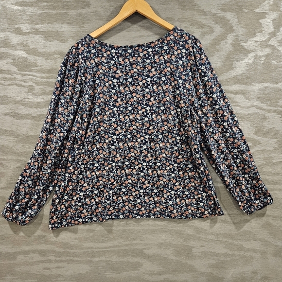 Lucky Brand SZ XXL Loose Flowy Milkmaid Ditsy Floral Elastic Cuff Peasant Top - Picture 3 of 14
